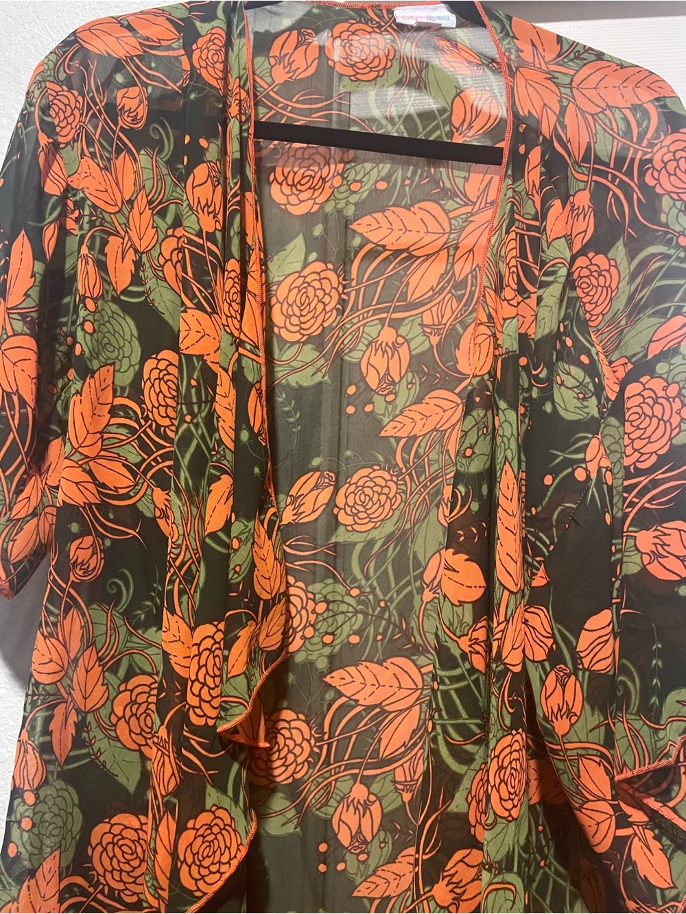 LuLaRoe Black, Orange & Green Floral Sheer Kimono Shrug